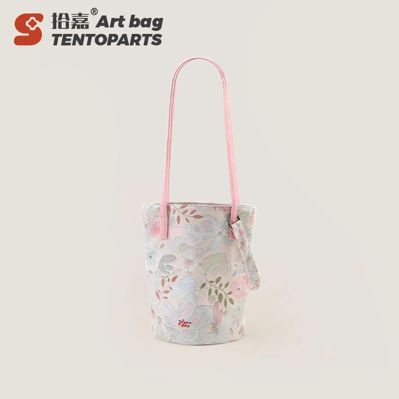 【升级拉链增化妆包】隔江春色春夏新款单肩斜挎拉链水桶包文艺原创