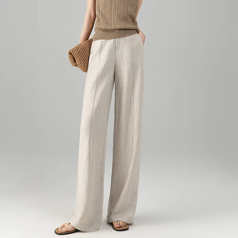 念吾 天丝亚麻阔腿裤女2025新款夏日轻薄宽松bf慵懒风直筒休闲裤