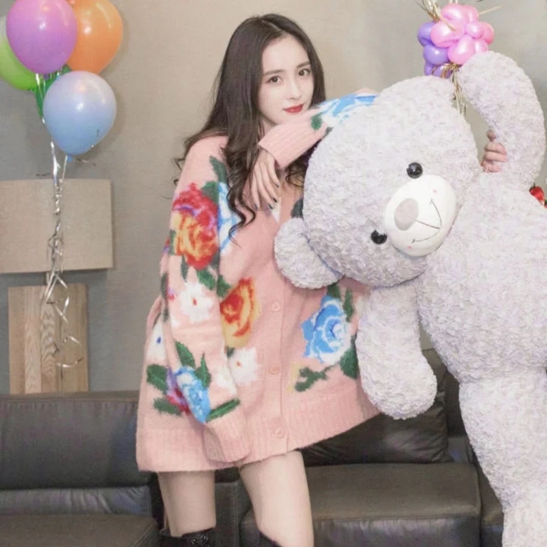 99新 MIU MIU/缪缪  cc一五九 马海毛/锦纶 花卉印花针织开衫38码