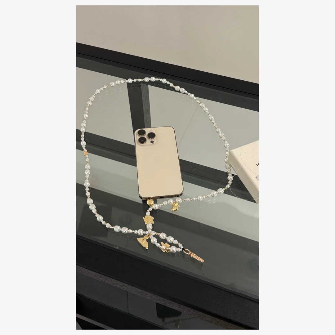 小熊仿珍珠跨链饰品斜挎手机链手机绳