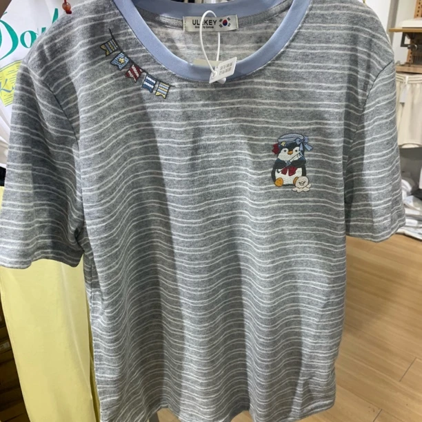 5516【夏季新款】小企鹅重工条纹圆领休闲短袖