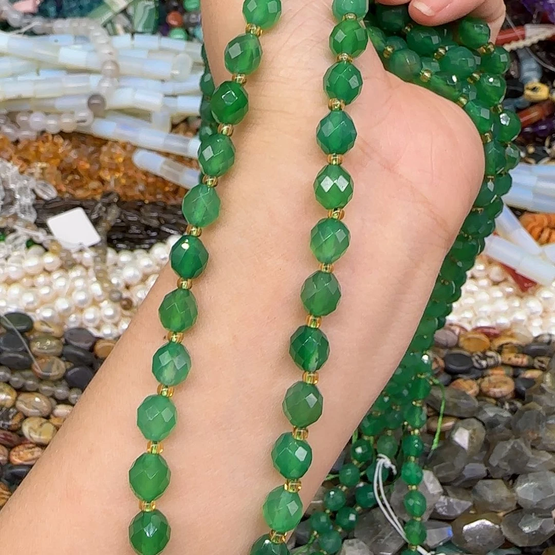 玛瑙/玉髓合金珠宝半成品绿玛瑙7mm一条椭圆