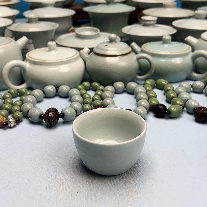 杯仿古月白釉荷花杯原矿原釉原产地