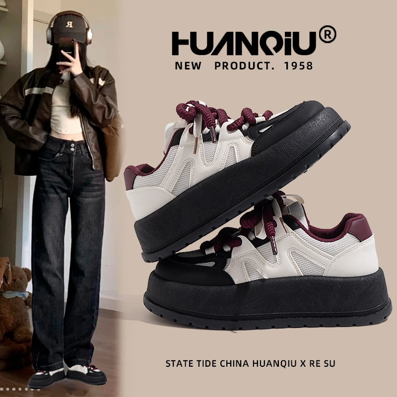 环球2025春季新款女士休闲鞋厚底设计感女鞋百搭板鞋女运动鞋