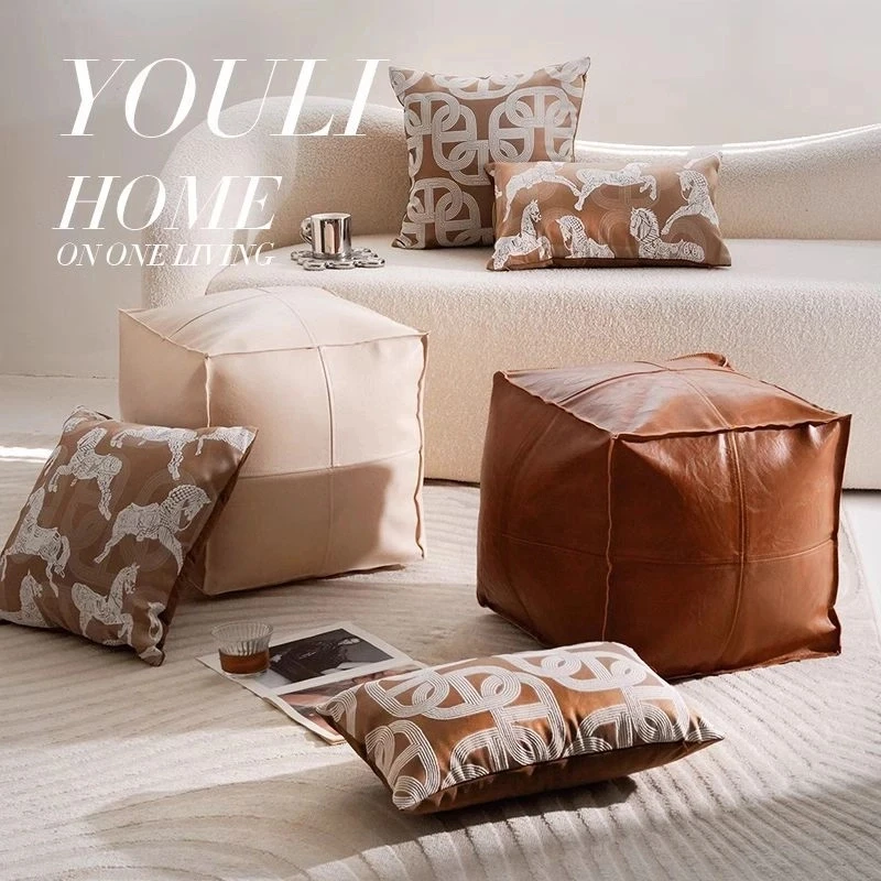 旧衣收纳懒人坐垫皮质摩洛哥风格简约现代客厅飘窗搁脚矮凳框架结