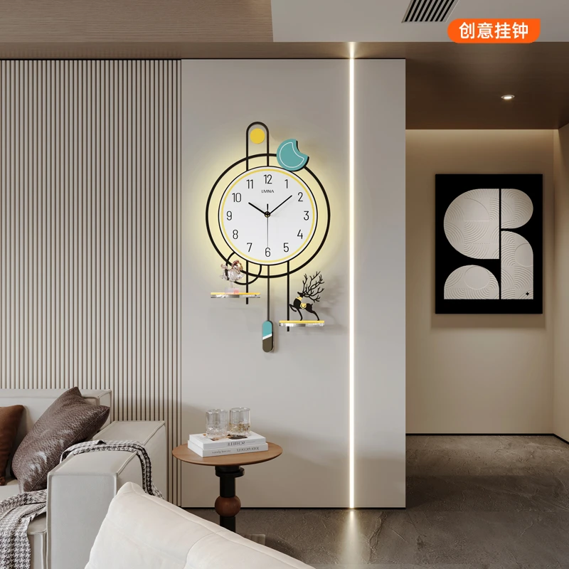 创意时钟壁灯2025新款简约轻奢钟表挂钟客厅静音家用大气石英钟
