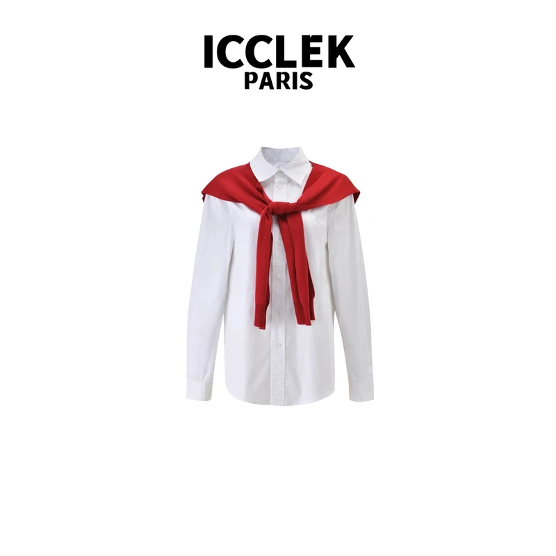 ICCLEK 红白拼色长袖连帽长袖针织衫 -7059