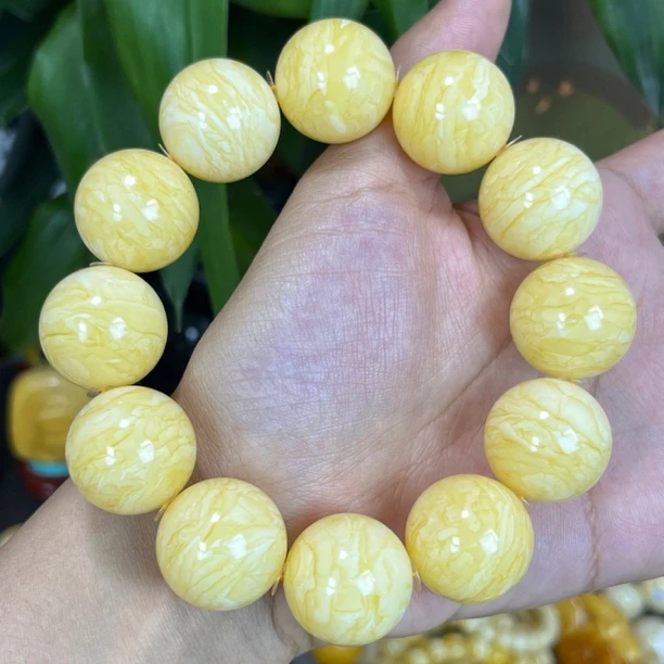 焦皮料橘底满蜡虎皮纹妖花圆珠同料手串单圈纯天然原矿琥珀蜜蜡