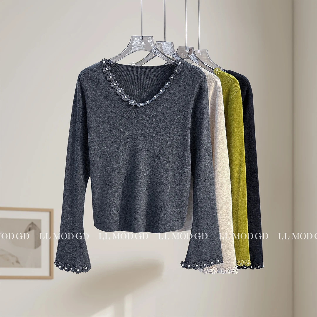 珠绣生辉 法式高级感钉珠设计立体花朵绵羊毛针织 YLXR-6200793