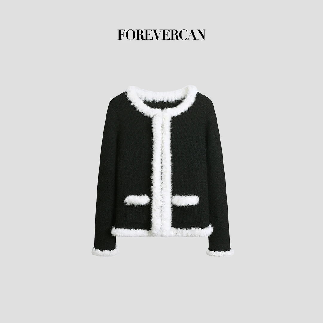 FOREVERCAN拼接开衫毛衣女工艺法式气质小外套 CANMY2434