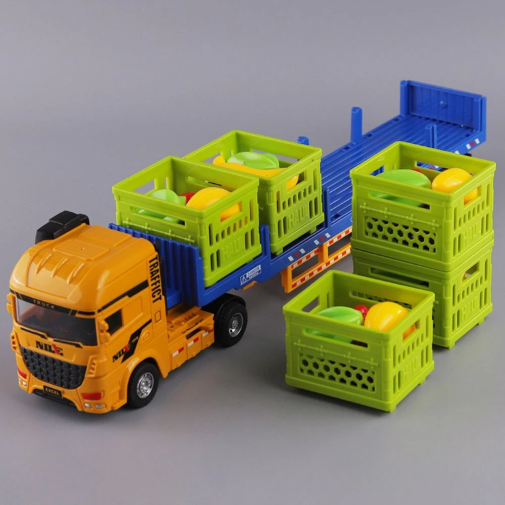 加长版水果运输车惯性玩具车男女大卡车蔬菜货运车大汽车模型