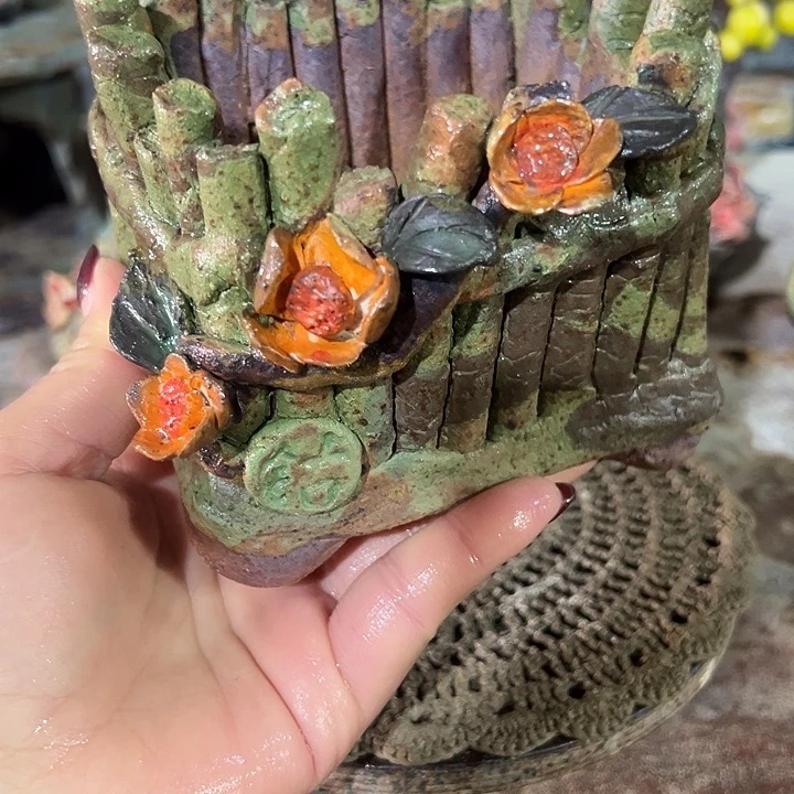 手工粗陶高温花盆