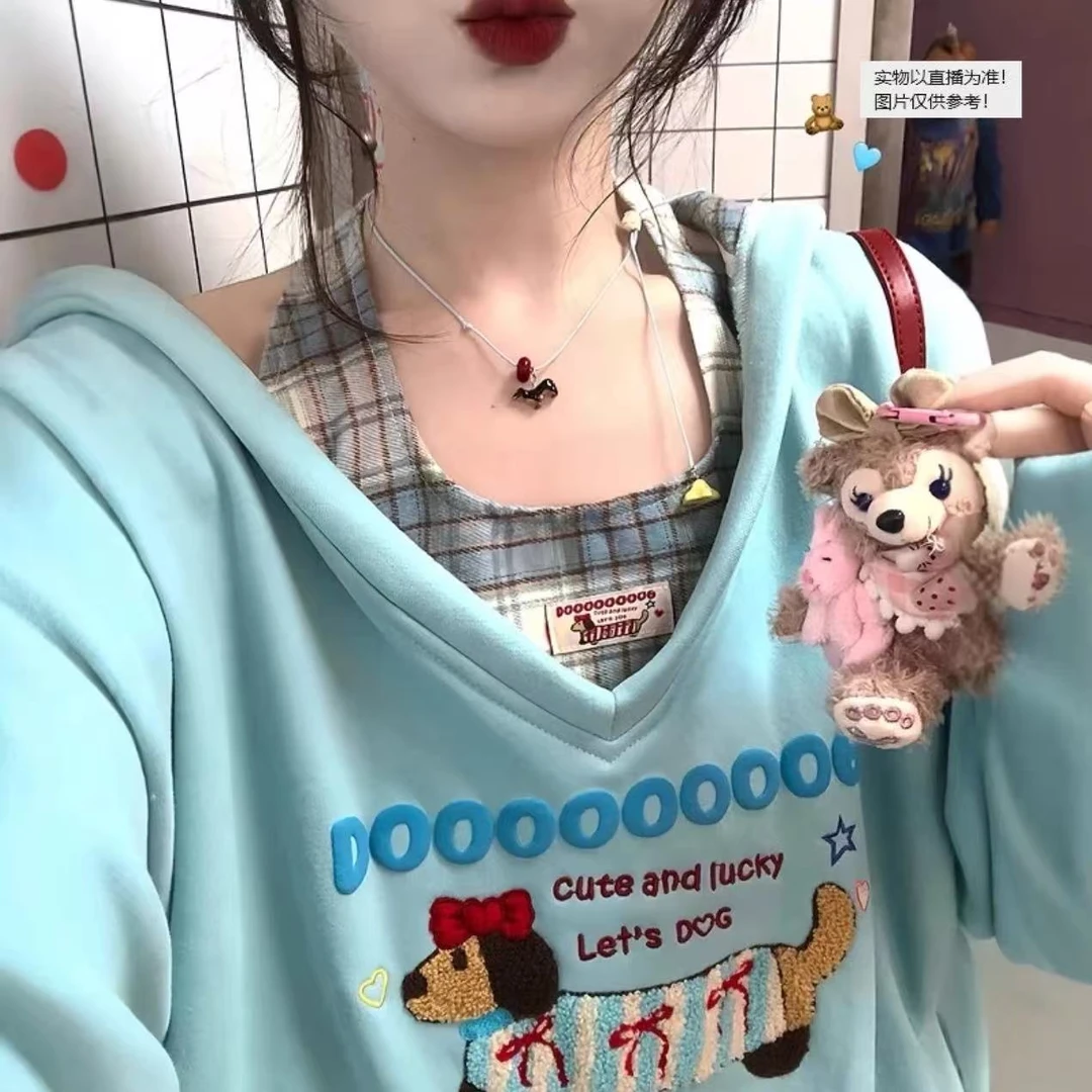 天一~甜酷少女腊肠狗刺绣长袖卫衣挂脖内搭阔腿裤短裙套装977515