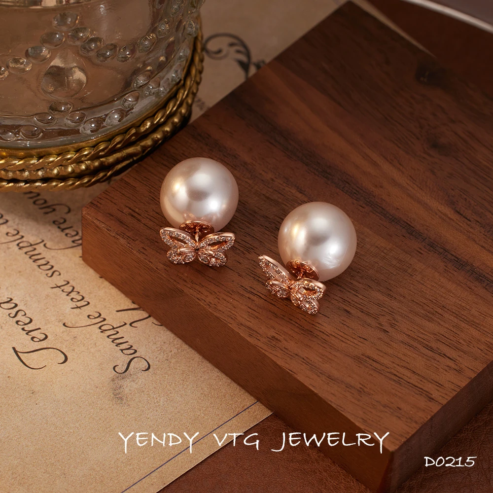 铜合金耳饰 D0215「蝶舞珠光」Butterfly Dance Pearl 订♠耳环