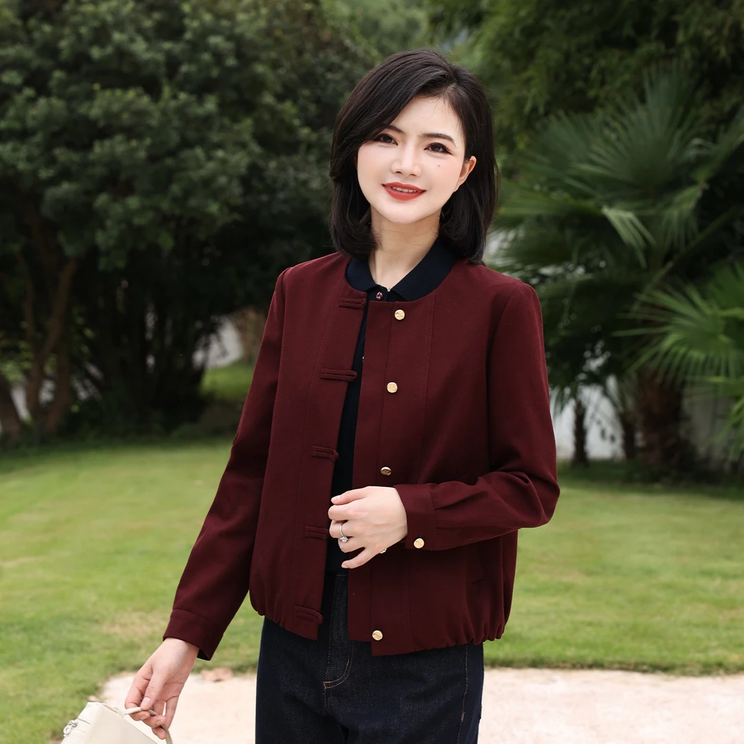 枫竺阿楠anan新中式圆领盘扣正肩国风外套女秋休闲单排扣夹克上衣