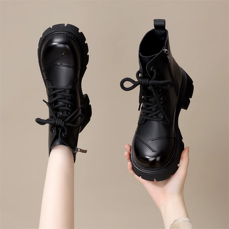 马丁靴女2025年秋冬新款英伦风时尚百搭软底增高防滑街头圆头短靴