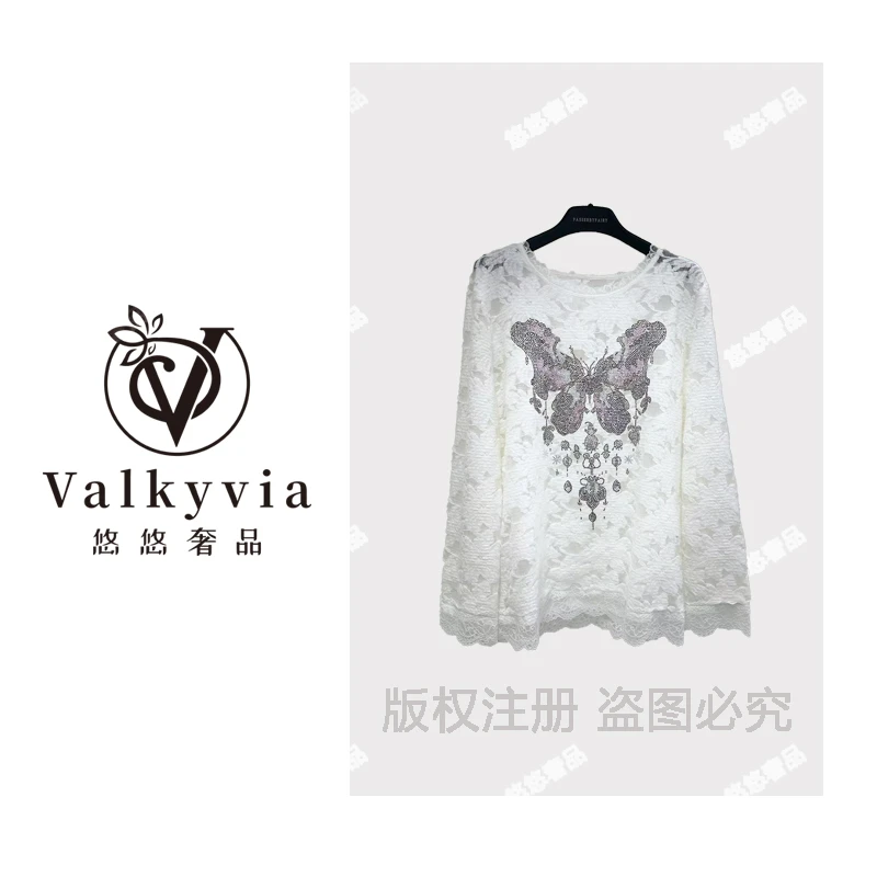 【Valkyvia/悠悠奢品】重工烫钻蕾丝针织上衣H6005