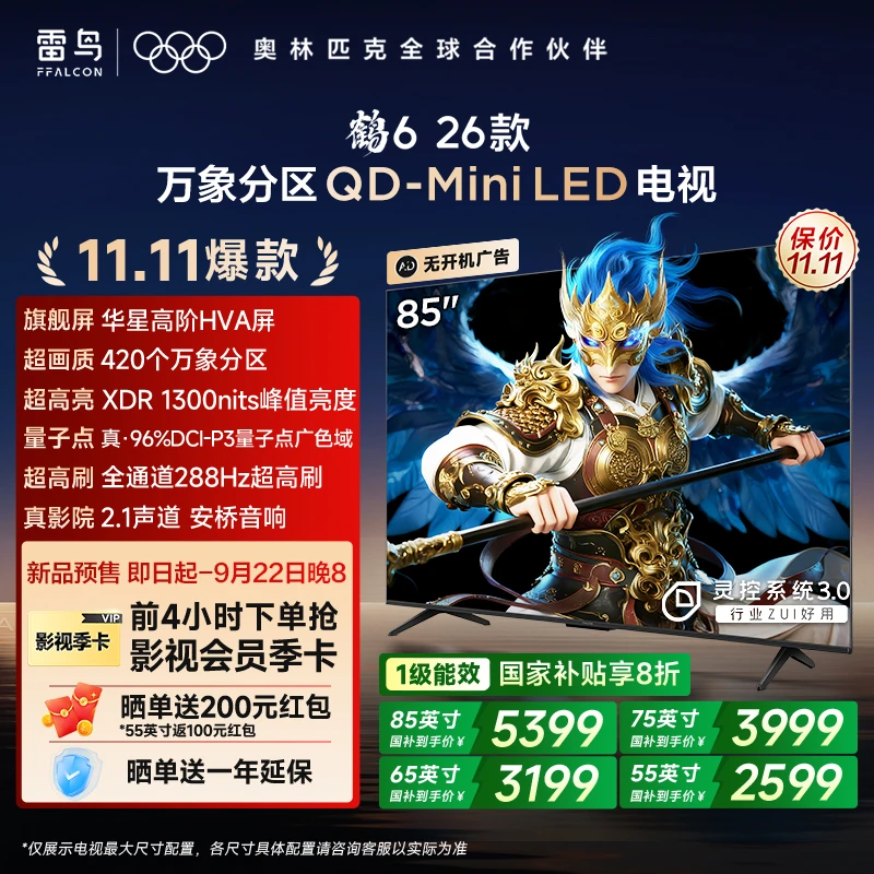 【新品】雷鸟电视 鹤6 26款 万象分区 QD-MiniLED 电视机