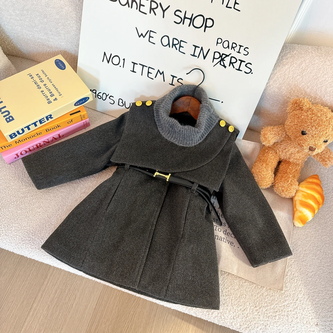 【大衣外套】2024冬季新款中小童设计感高级感披肩外套套装4D103