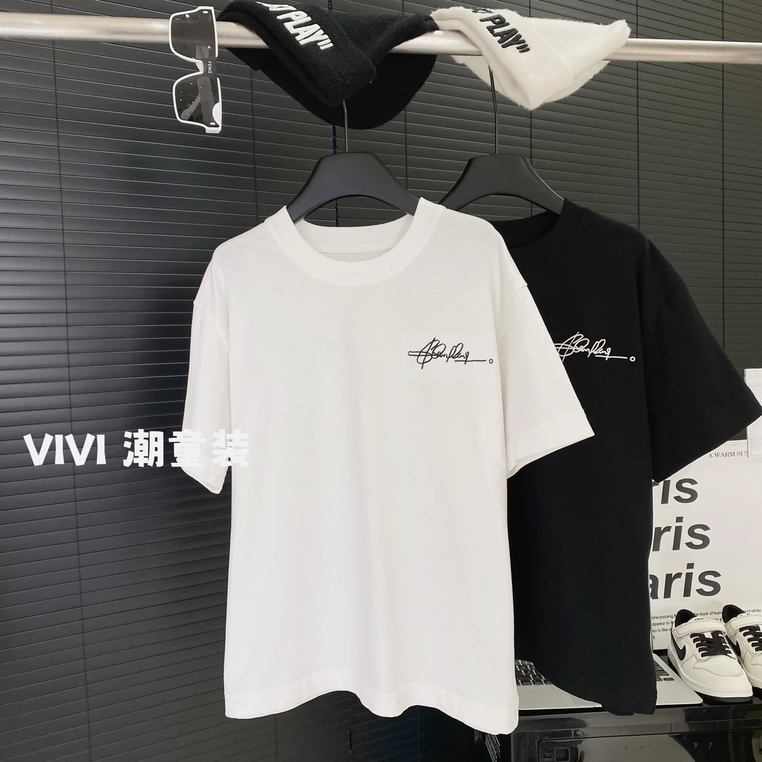 VIVI童装 2025夏款潮流中大童百搭休闲基础刺绣印花短袖T恤