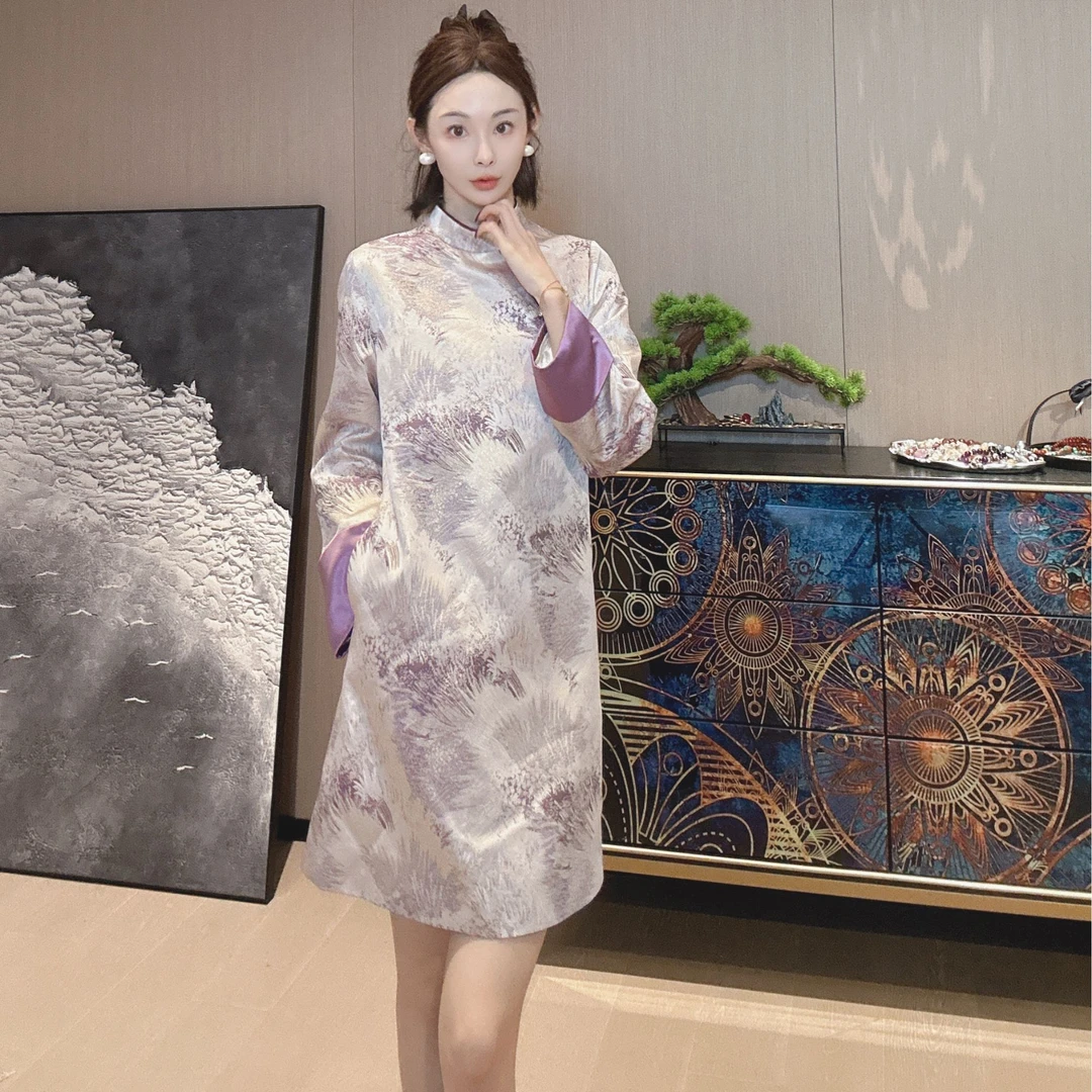 KK颜小新【鹤知夜半】新中式国风时尚百搭气质修身显瘦秋季连衣裙