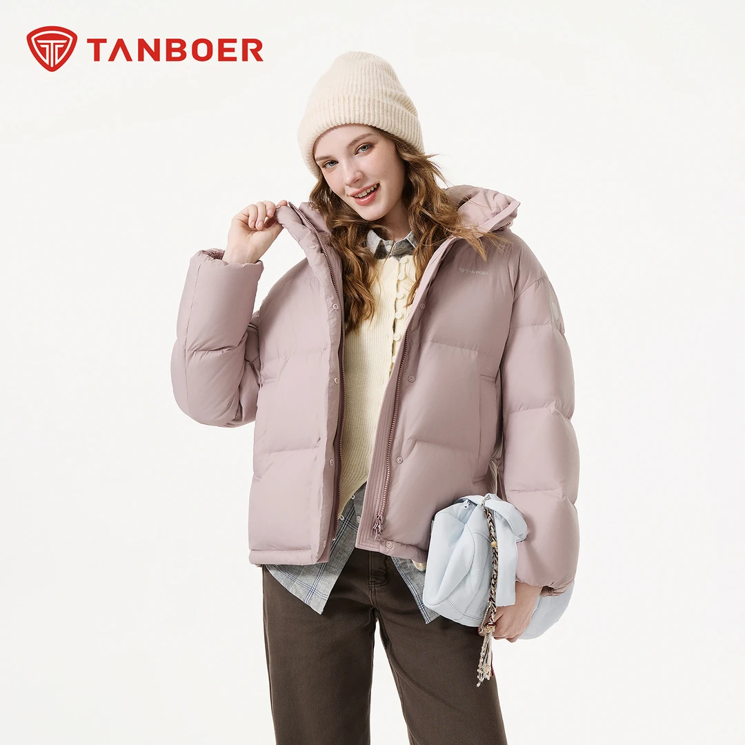 坦博尔羽绒服女士短款2025新款加厚时尚连帽宽松防风保暖防寒外套