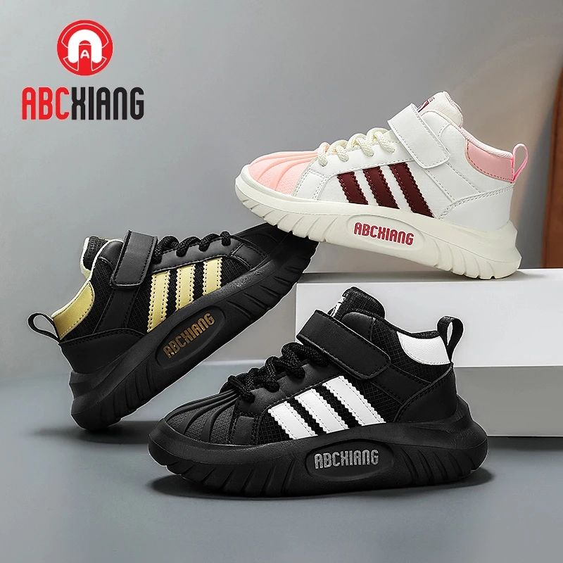 ABCXIANG新款防水跑步鞋中大童皮面软底儿童男孩男童女童休闲鞋