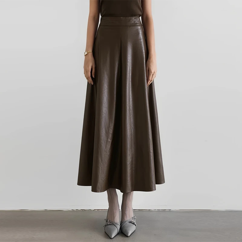 皮裙半身裙秋冬女2025新款高腰大摆伞裙小个子通勤中长款小皮裙子