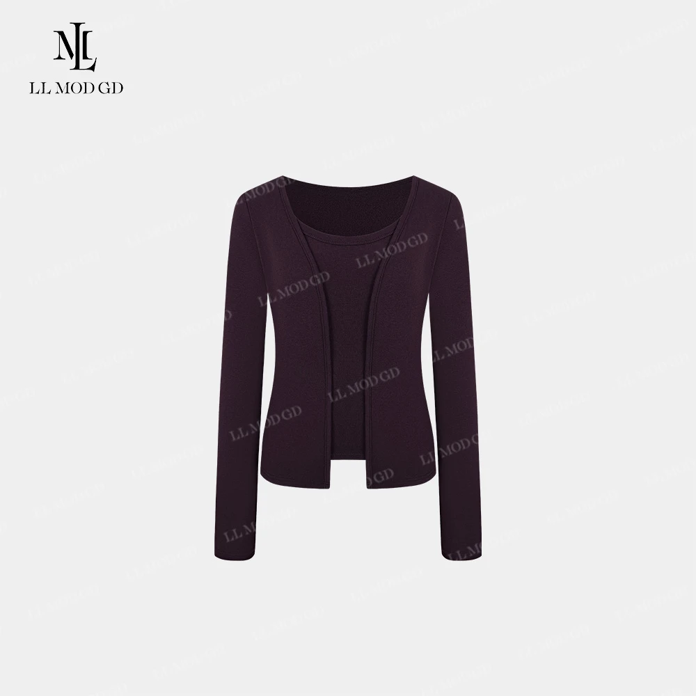 暖融肌理 气质优雅通勤时尚修身显瘦假两件开衫长袖上衣LL-263214