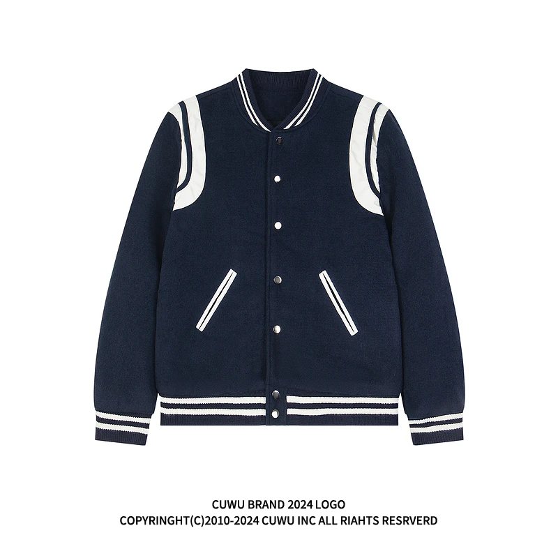 cuwu美式黑白撞色棒球服女男秋冬季潮牌加厚保暖休闲百搭夹克外套