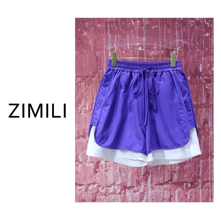 【亮哥女装】2025欧版紫罗兰撞色拼接高克重运动时尚短裤9708-H5
