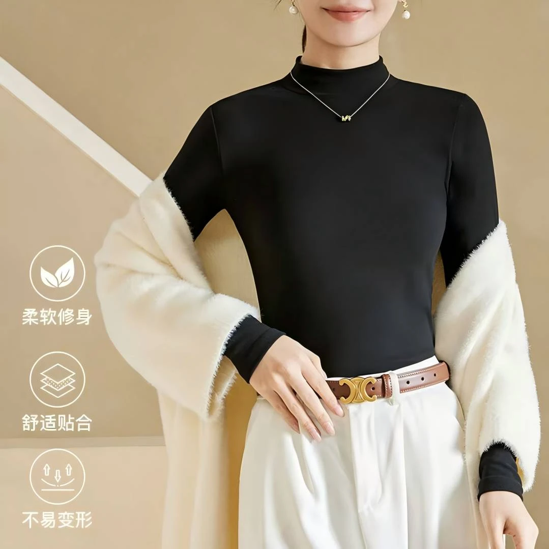 德绒半高领长袖卫衣T恤女秋冬季潮流休闲卫衣内搭外套打底