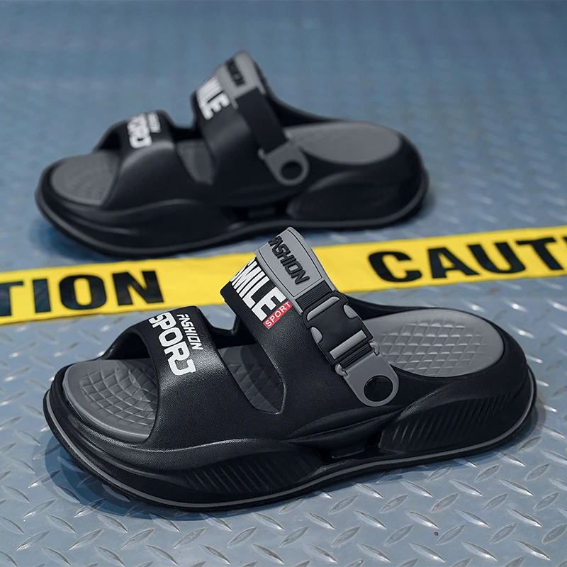 森刻拖鞋男夏季外穿潮流户外厚底防滑踩屎感男士沙滩一字凉拖增高