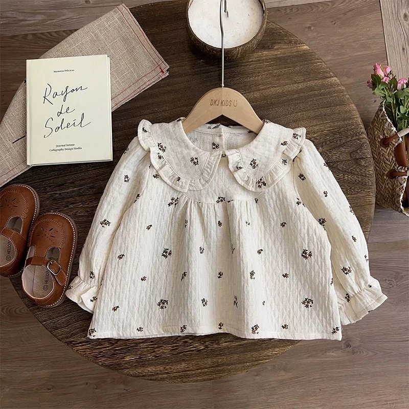 森系女童打底衫春季女宝宝春装上衣2025新款儿童长袖T恤碎花