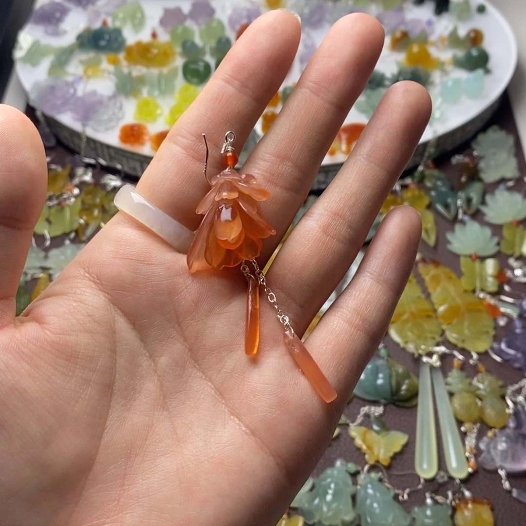 健***丽蛇纹石玉合金耳饰/颈饰