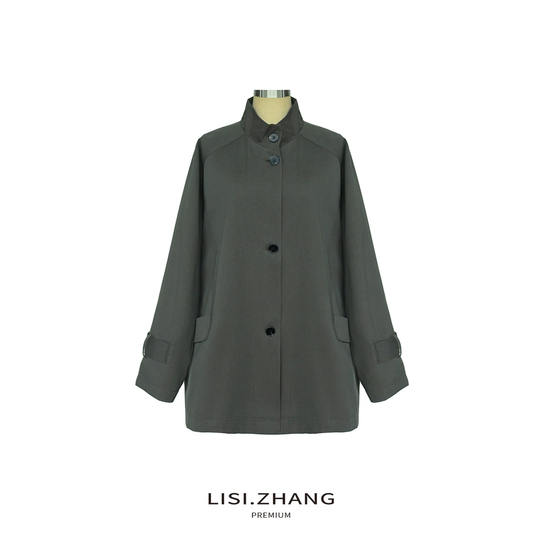 LISI.ZHANG--【立领系带风衣】天丝棉宽松简约纯色一手长短风衣外套