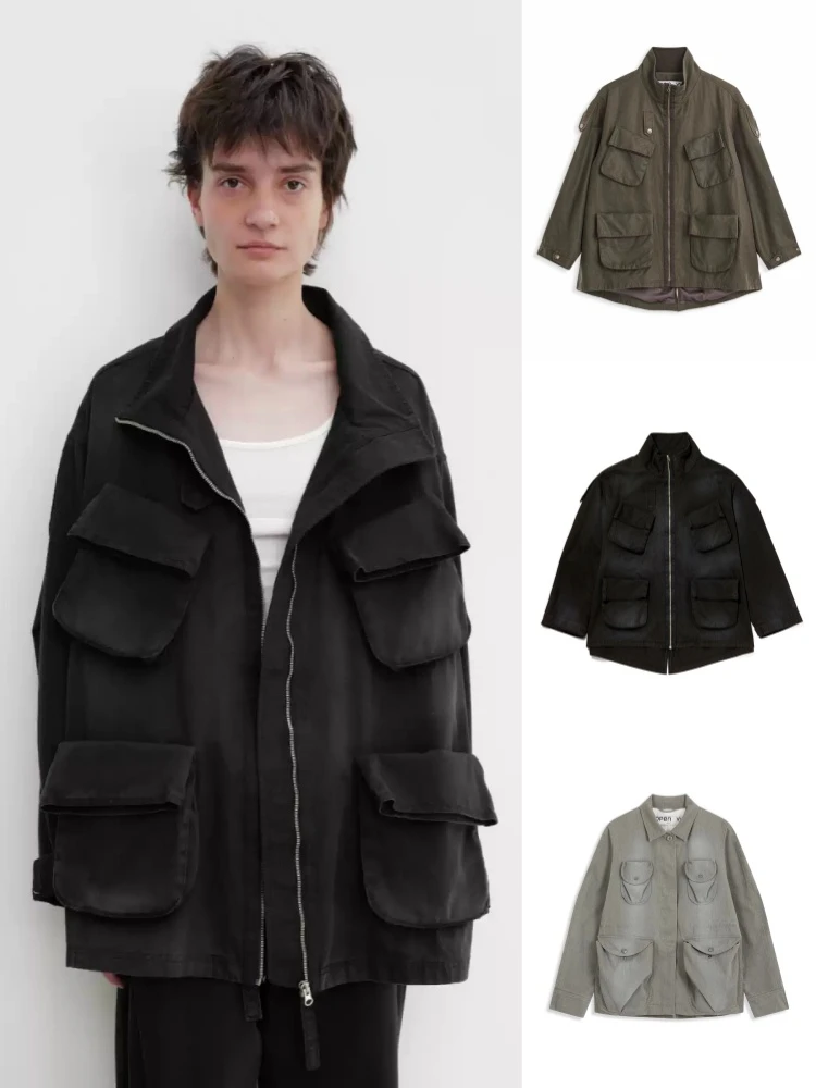 OPENYY【张若楠同款】水洗复古口袋中长款机能风夹克外套