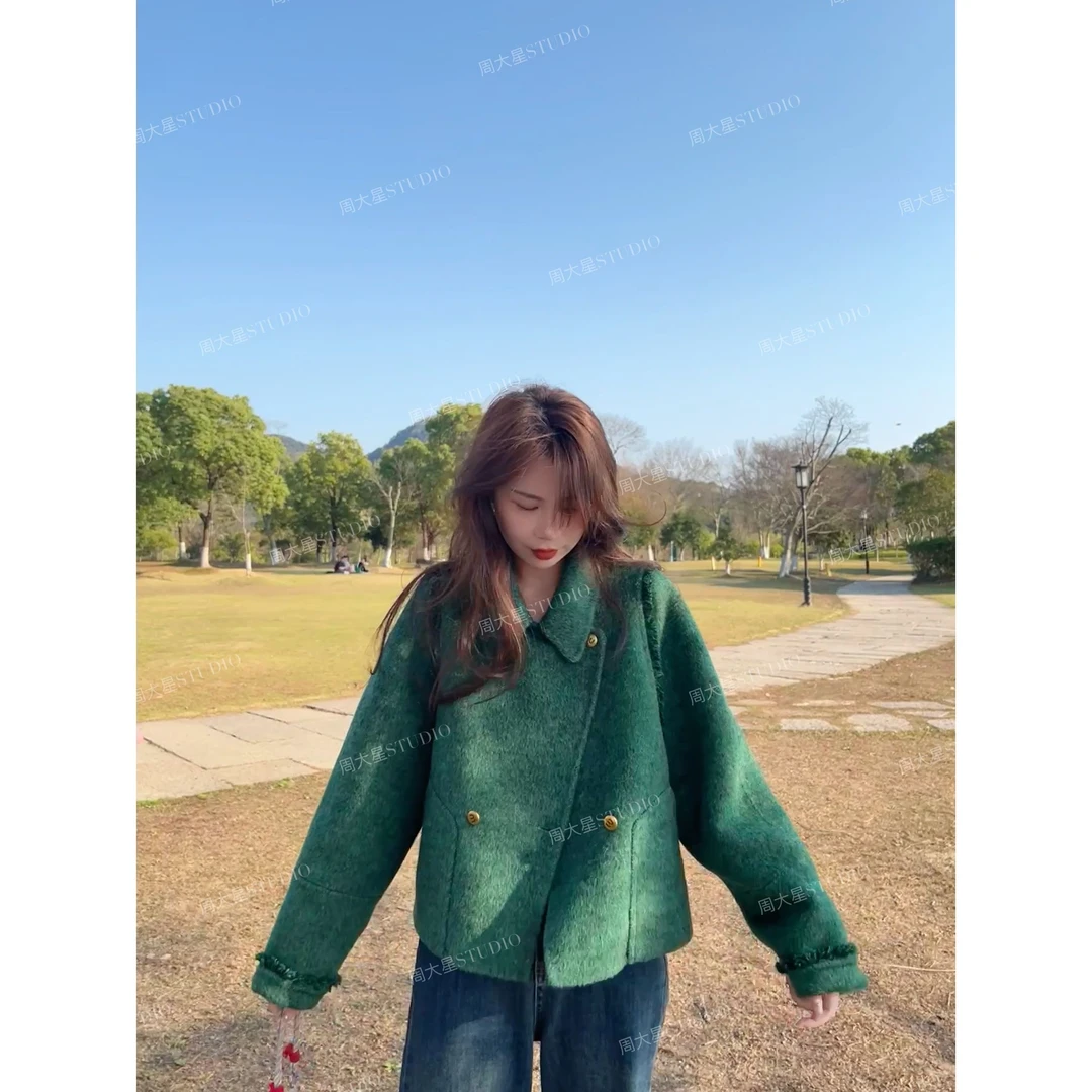 【金金】腰围短款甜美风大码毛呢外套长袖F826
