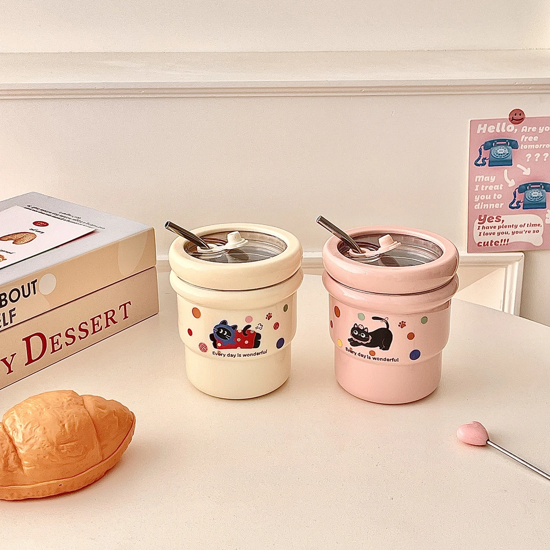 英国 Coop Koop「迷你咖啡保温杯」可爱猫咪吸管杯女高颜值水杯子