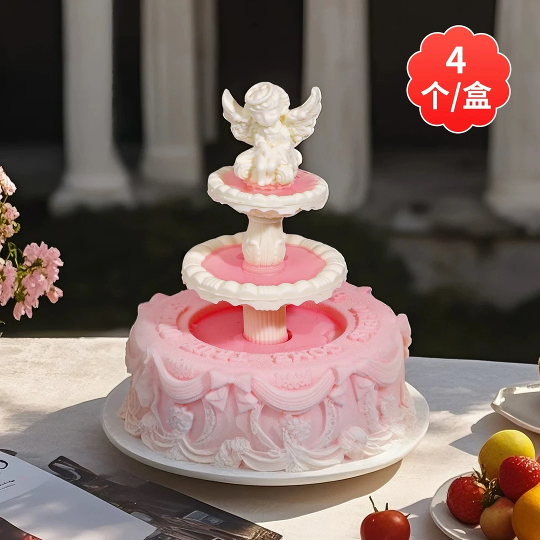 许愿池巧克力蛋糕装饰成品摆件天使复古罗马柱女神网红生日插件