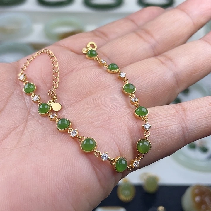 和田玉（碧玉）银S925镶嵌手链