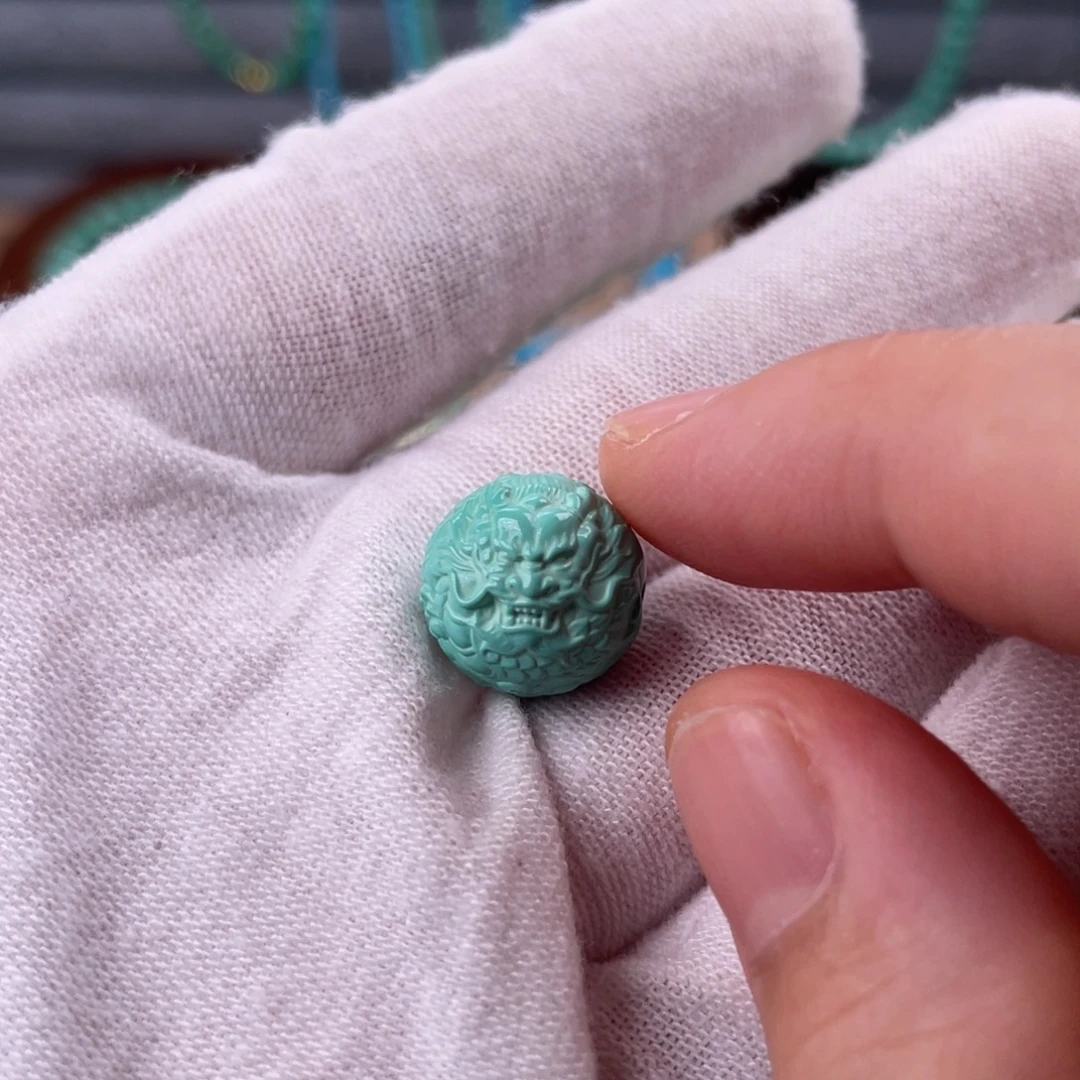 高瓷绿卡13mm雕刻配珠