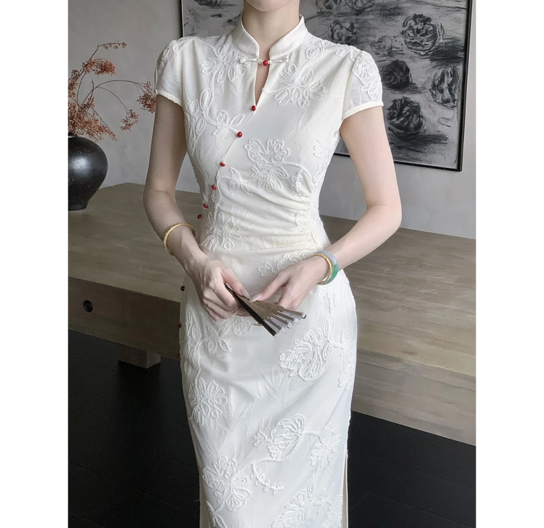 现货【云霄】国风新中式杏绣花红扣裙气质高级感旗袍
