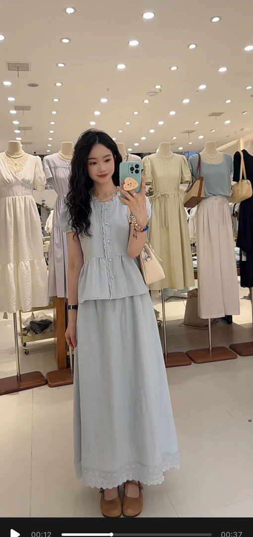 【鞠子Juzi】8617#法式复古气质天丝棉麻两件套（胸94裙88）