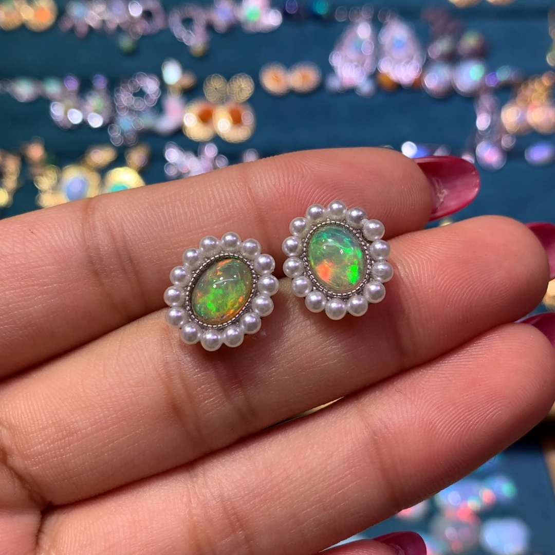 欧泊银S925镶嵌耳饰