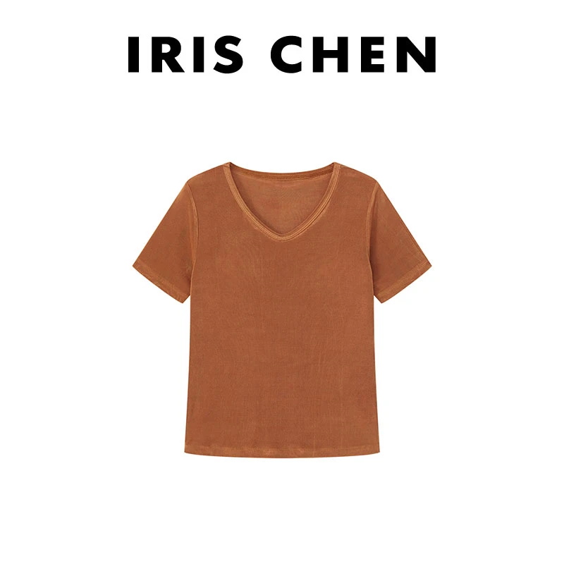 现货IRIS CHEN 刚需t 2025春夏醋酸纯色百搭极简风短袖女25SY151