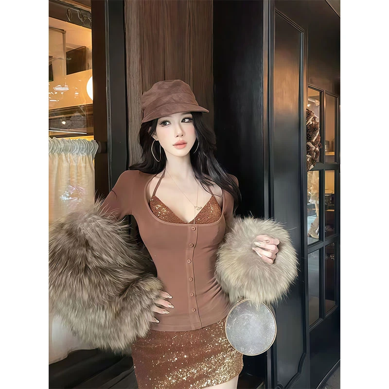 性感御姐风气质收腰挂脖背心女秋冬季新款高腰显瘦包臀短裙子套装