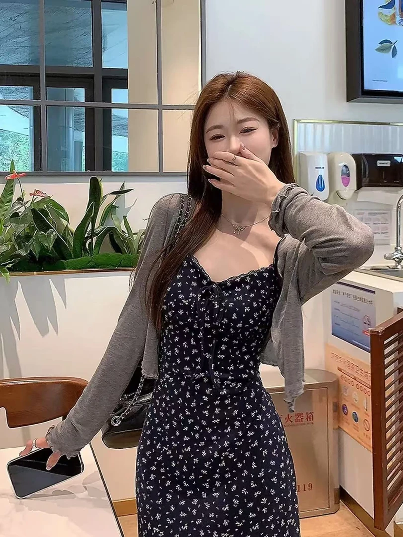 夏季穿搭一整套女装韩版碎花连衣裙女夏季显瘦吊带套装