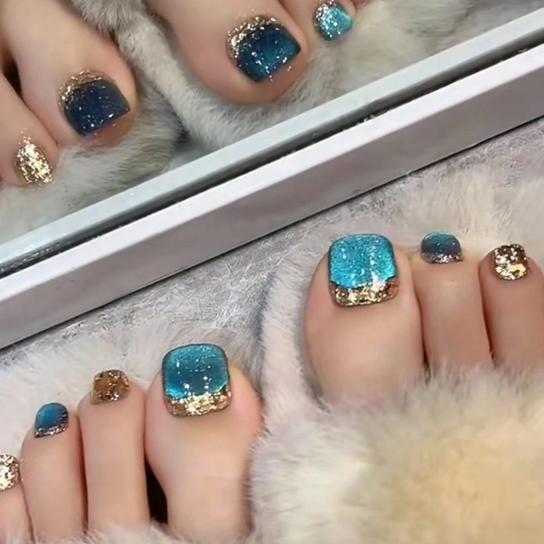 【脚甲】蓝千金猫眼穿戴甲美甲贴片脚趾甲可拆卸假指甲贴片