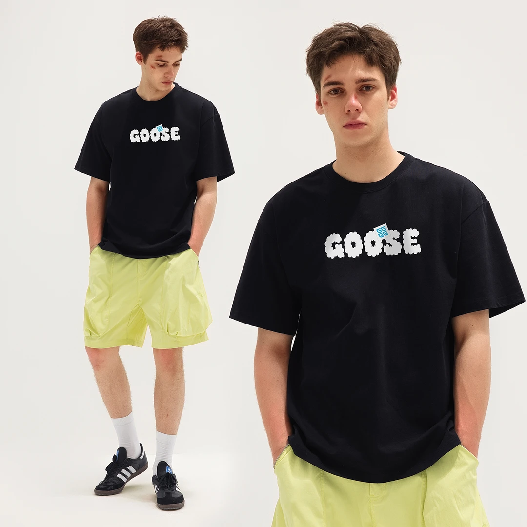 闪电大鹅印花短袖圆领百搭T恤宽松情侣夏季宽松t恤上衣男男士纯棉